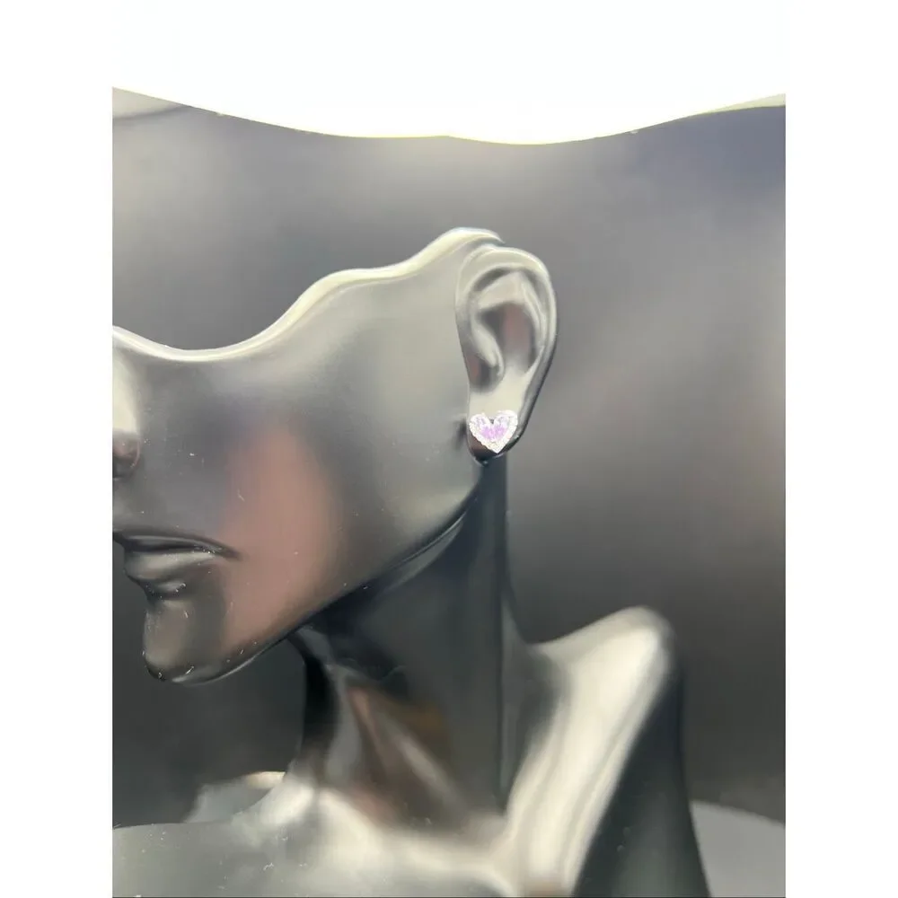 NIB! Helirose Lavender Purple Silver Tone Heart Shaped Stud Earring Gift Box